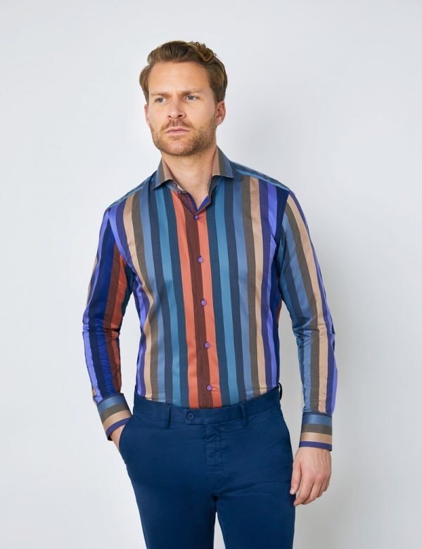 Hawes & Curtis Men Blue & Purple Shirt