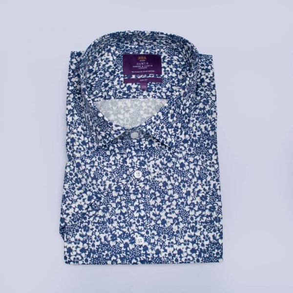 Hawes & Curtis Men Blue & white floral Short Sleeve