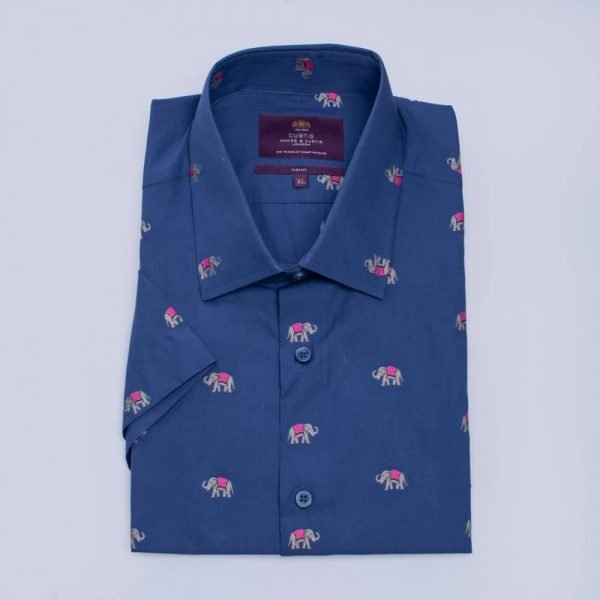 Hawes & Curtis Men Blue Short Sleeve