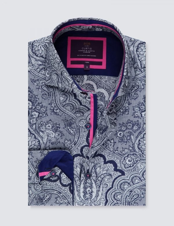 Hawes and Curtis Men York Navy Grey Shirt