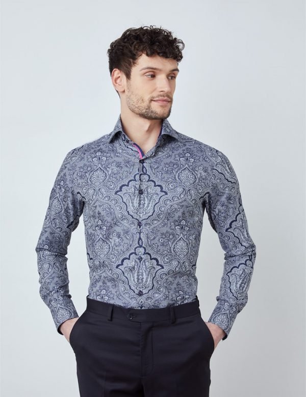 Hawes and Curtis Men York Navy Grey Shirt