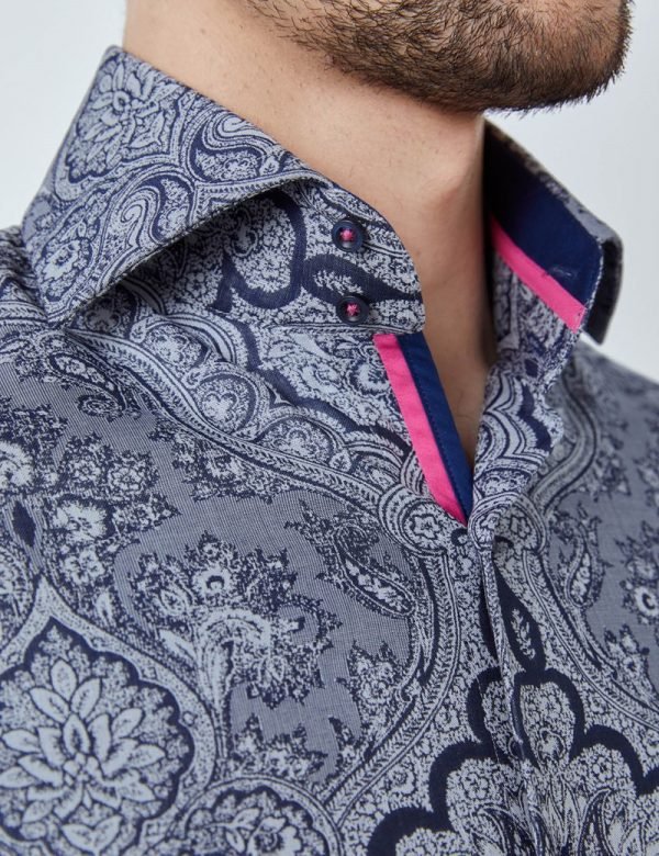 Hawes and Curtis Men York Navy Grey Shirt