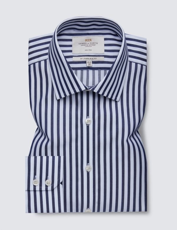Hawes & Curtis Men Blue & White Stripe Shirt