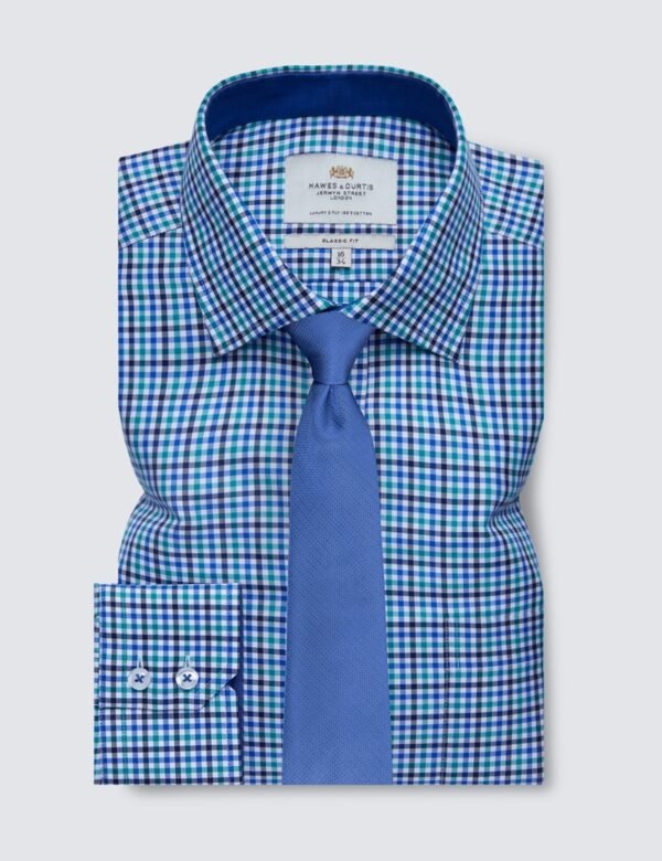 Hawes and Curtis Men Blue & Green Check Shirt