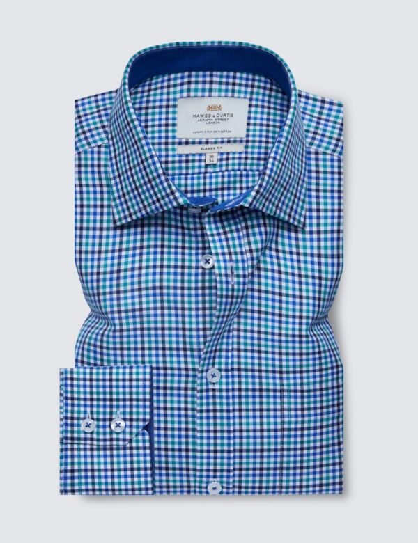 Hawes and Curtis Men Blue & Green Check Shirt