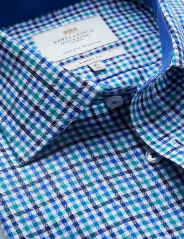 Hawes and Curtis Men Blue & Green Check Shirt