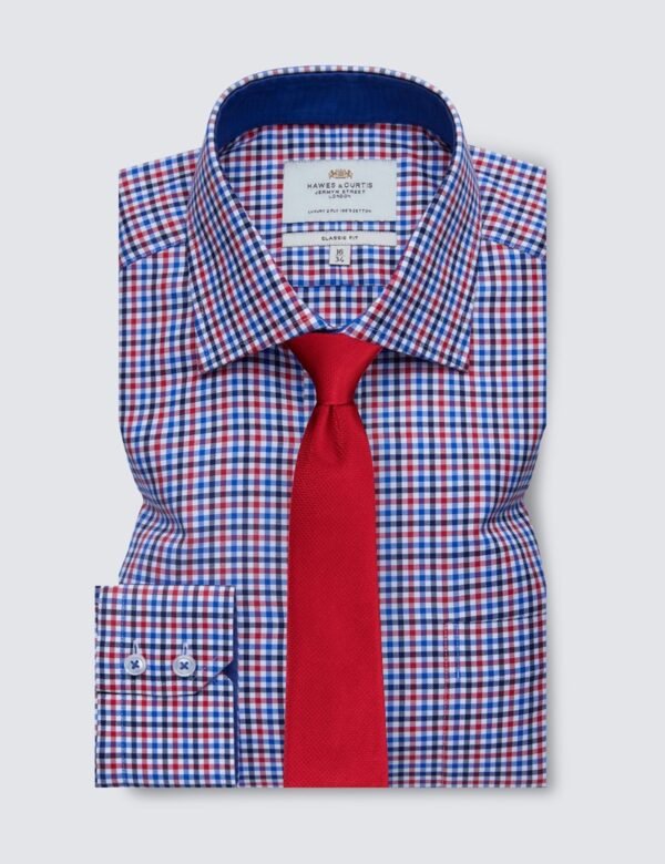 Hawes and Curtis Men Red & Blue Multi-Check Shirt