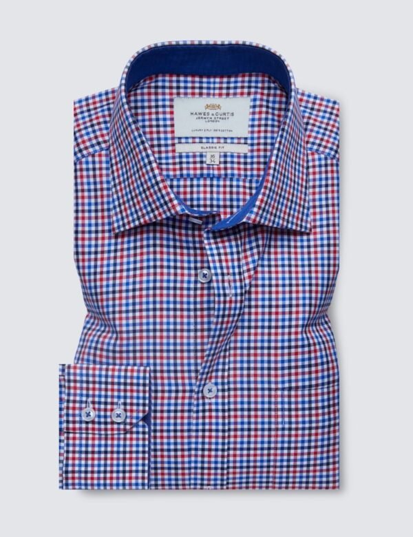 Hawes and Curtis Men Red & Blue Multi-Check Shirt
