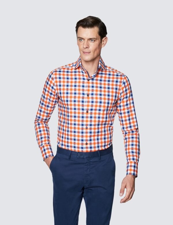 Hawes & Curtis Men Orange Navy Shirt