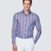 Hawes & Curtis Men York Blue & Red Stripe Shirt