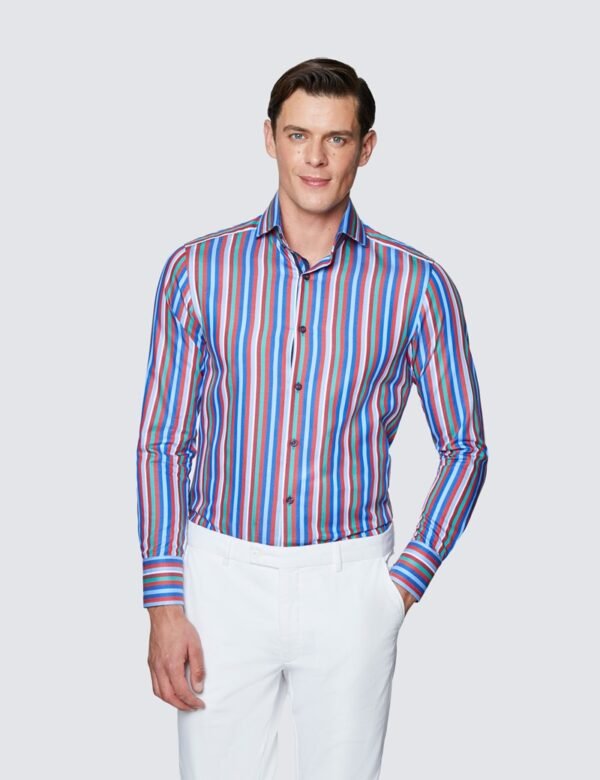 Hawes & Curtis Men York Blue & Red Stripe Shirt