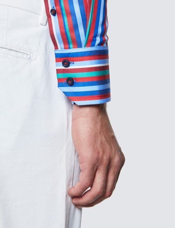 Hawes & Curtis Men York Blue & Red Stripe Shirt