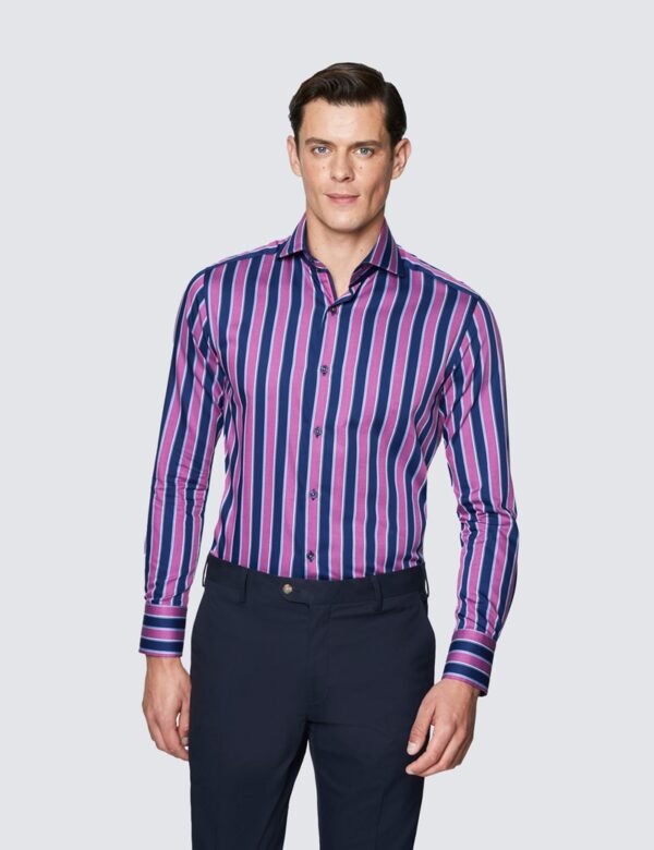 Hawes & Curtis Men York Navy & Furchsia Shirt