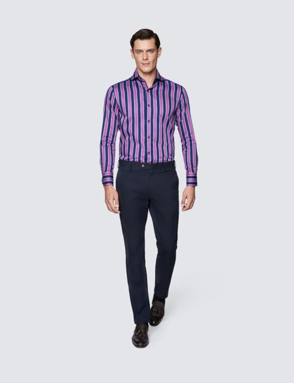 Hawes & Curtis Men York Navy & Furchsia Shirt