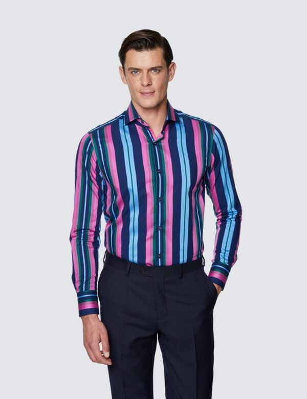 Hawes & Curtis Men York Navy & Pink Shirt