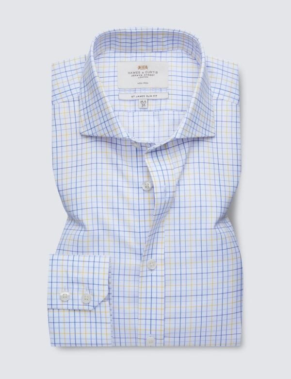 Hawes & Curtis Men Blue & Yellow Check Shirt