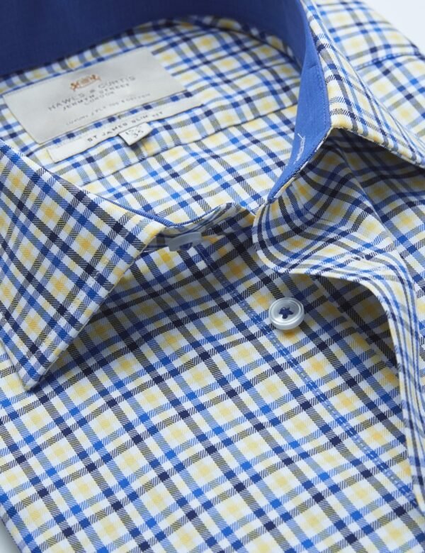 Hawes and Curtis Men Yellow & Navy check Shirt