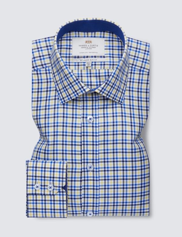 Hawes and Curtis Men Yellow & Navy check Shirt