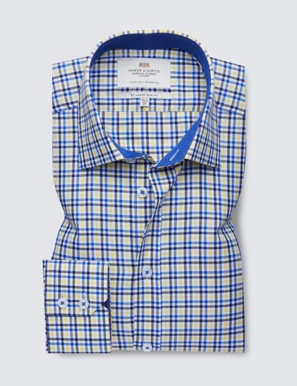 Hawes and Curtis Men Yellow & Navy check Shirt