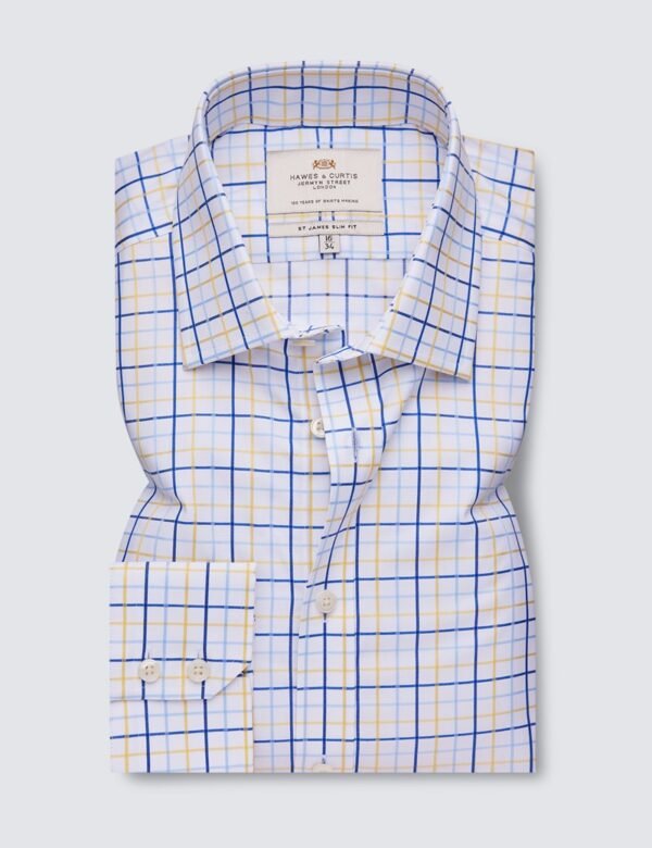 Hawes and Curtis Men James Blue & Yellow Check Shirt