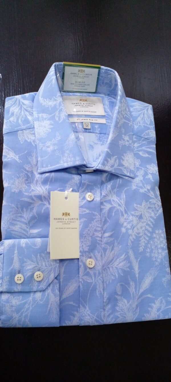 Hawes and Curtis Men ST James Blue Flowered Shirt