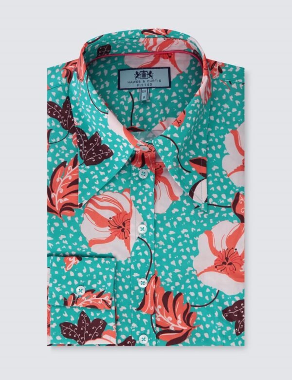 Hawes and Curtis Women Vintage SC Leo Flower Blooms Shirt