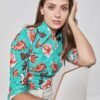 Hawes and Curtis Women Vintage SC Leo Flower Blooms Shirt