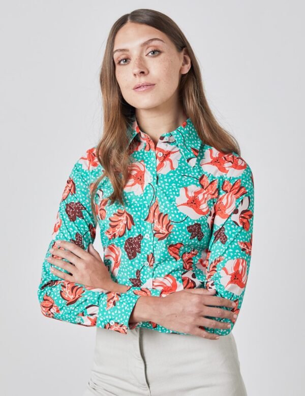 Hawes and Curtis Women Vintage SC Leo Flower Blooms Shirt
