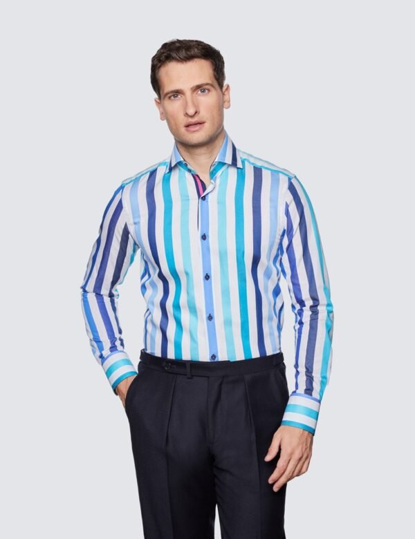 Hawes & Curtis Men York White & Blue Stripe Shirt