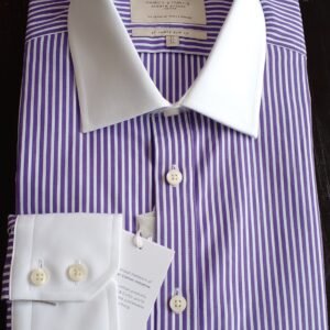 Hawes and Curtis Men purple & White Stripe Shirt