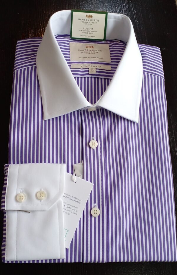 Hawes and Curtis Men purple & White Stripe Shirt