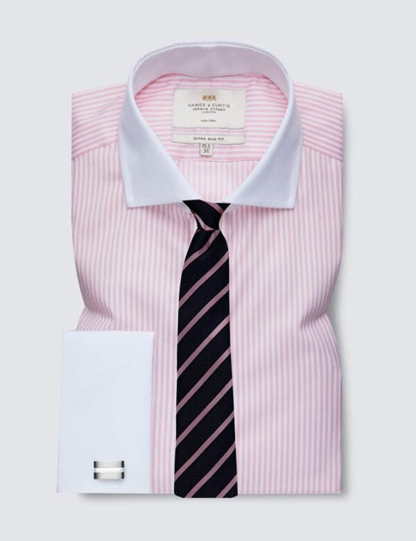 Hawes and Curtis Men PinkWhite Stripe Shirt