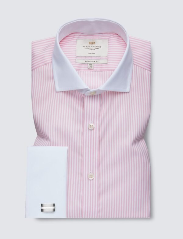 Hawes and Curtis Men PinkWhite Stripe Shirt