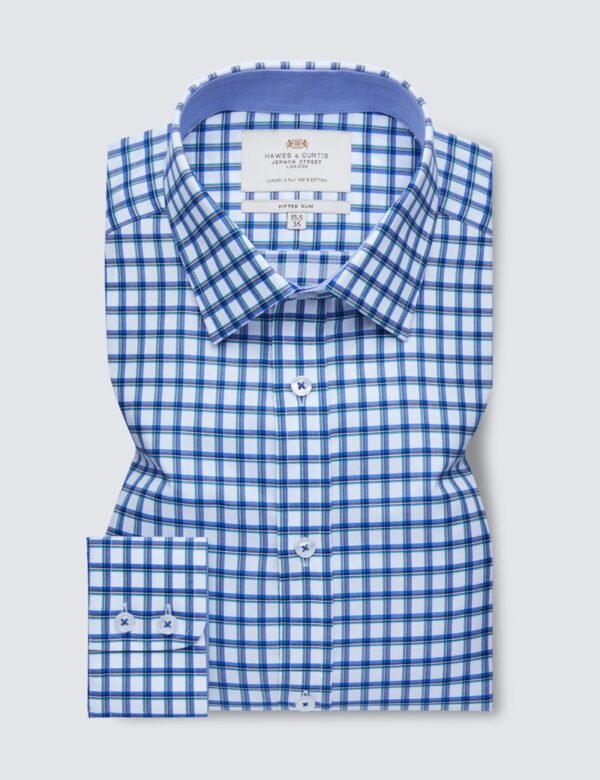 Hawes and Curtis Men Green & Blue Block Shirt