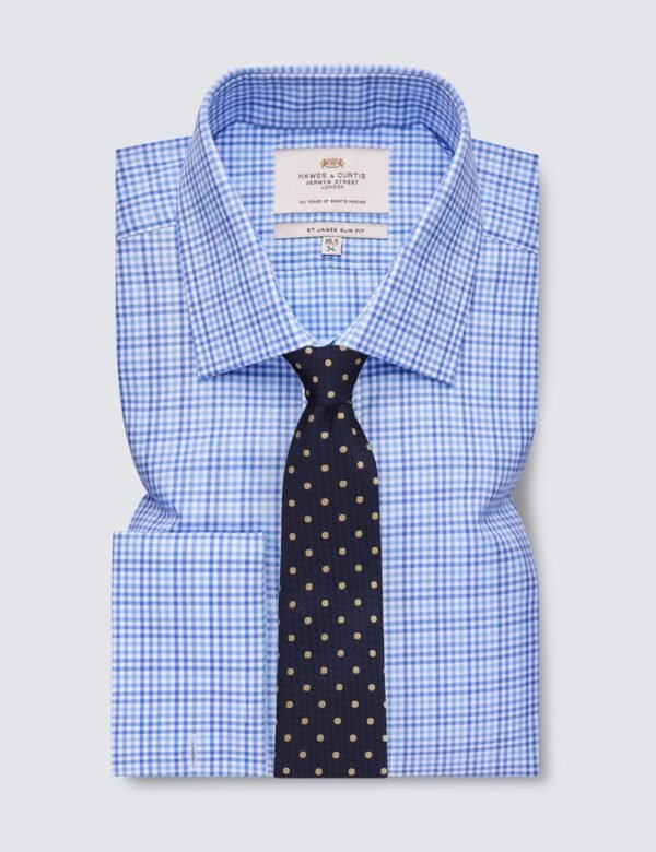 Hawes and Curtis Men Blue & White Check Shirt