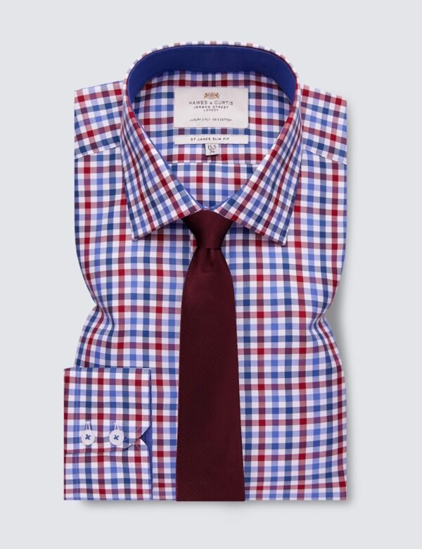 Hawes and Curtis Men Red & Navy  Block Check Shirt