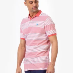 U.S.POLO RED STRIPE PIQUE POLO SHIRT