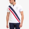 U.S.POLO WHITE DIAGONAL STRIPE PIECED PIQUE POLO SHIRT