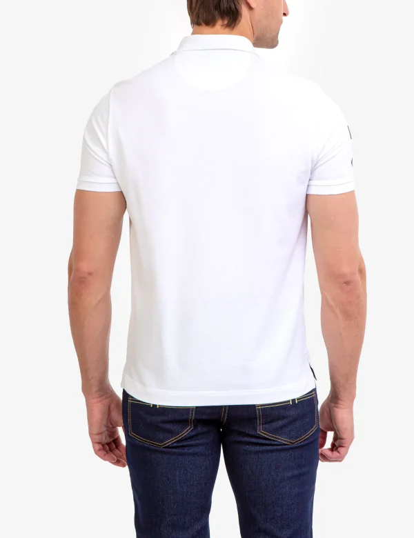 U.S.POLO WHITE DIAGONAL STRIPE PIECED PIQUE POLO SHIRT