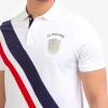 U.S.POLO WHITE DIAGONAL STRIPE PIECED PIQUE POLO SHIRT