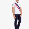U.S.POLO WHITE DIAGONAL STRIPE PIECED PIQUE POLO SHIRT
