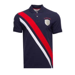 U.S. POLO RED & WHITE STRIPE PIECED PIQUE POLO SHIRT