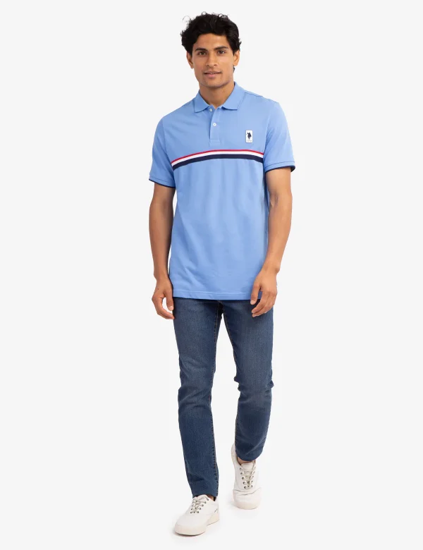 PIECED SIGNATURE STRIPE PIQUE POLO SHIRT