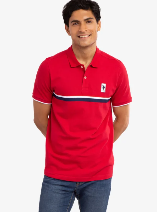 PIECED SIGNATURE STRIPE PIQUE POLO SHIRT