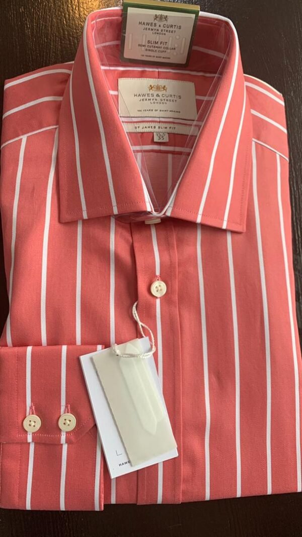 Hawes and Curtis Men Coral & White  Stripe Shirt