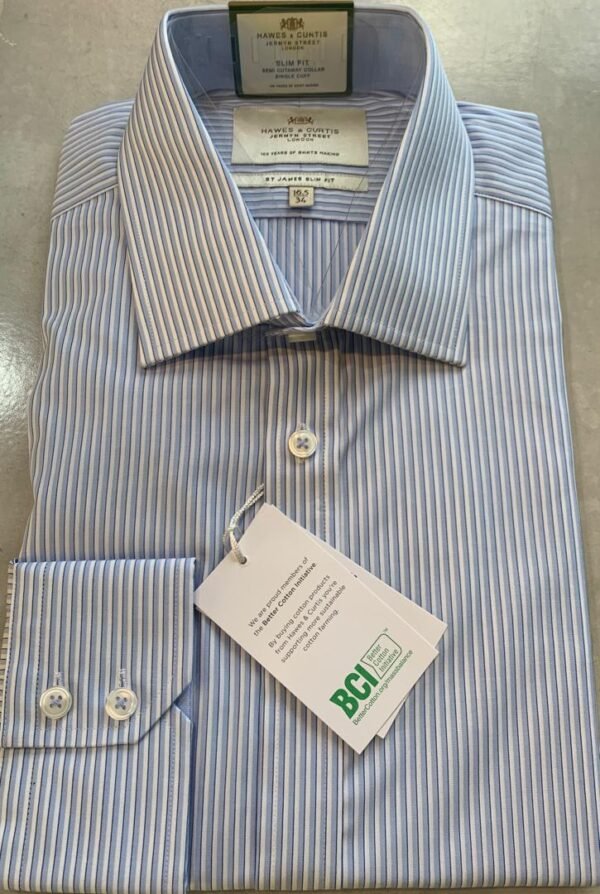 Hawes and Curtis Men Tiny Blue Stripe Shirt