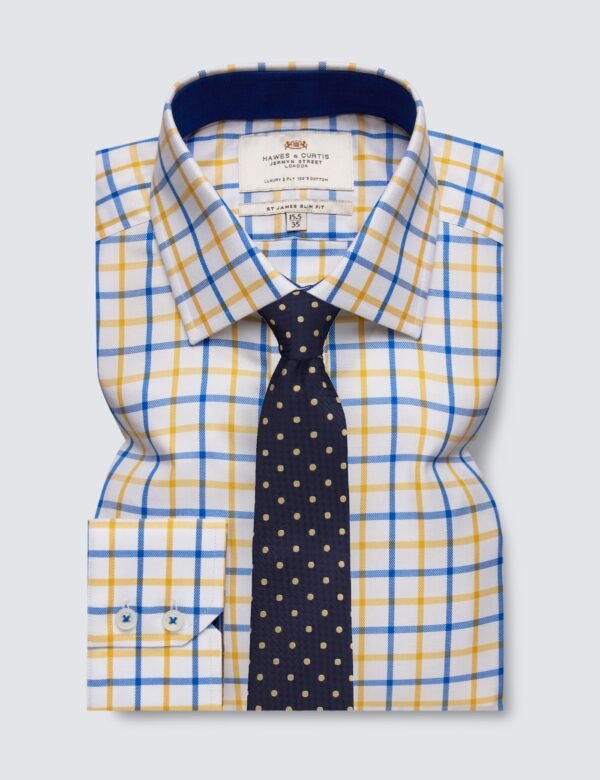 Hawes and Curtis Men Sc Yellow & Blue Check Shirt