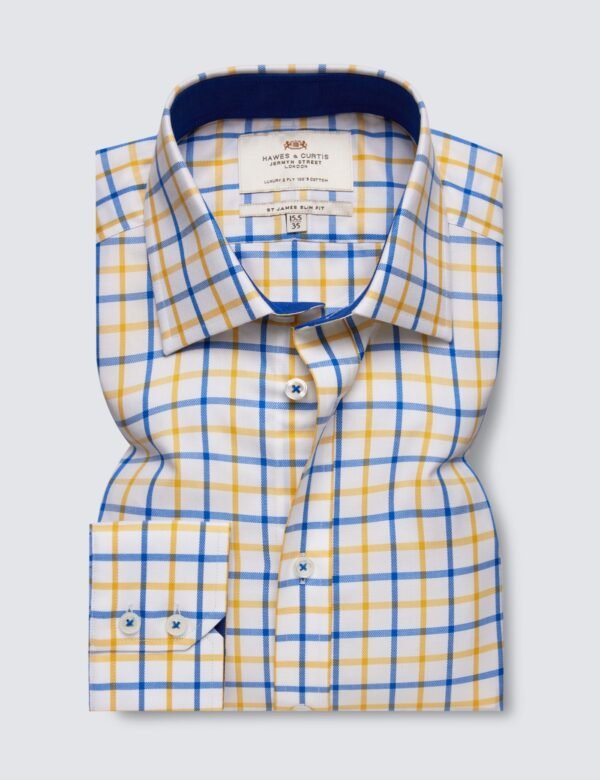 Hawes and Curtis Men Sc Yellow & Blue Check Shirt