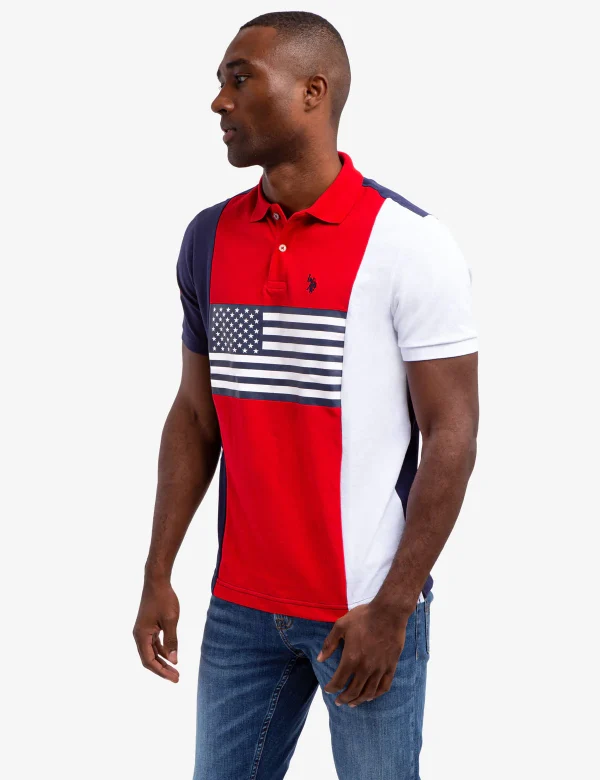 USA FLAG COLORBLOCK PIQUE POLO SHIRT