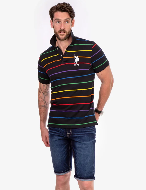 PRIDE YARN BLACK STRIPE PIQUE POLO SHIRT